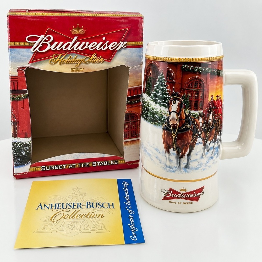 2006 Budweiser Holiday Stein Sunset at the Stables CS670 Clydesdales w Box
